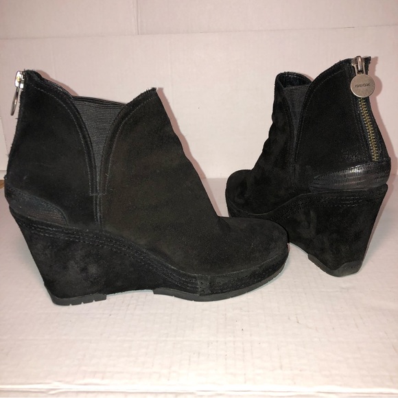 GEOX | Black Suede Wedge Booties | Size 38 US 7.5 - Picture 5 of 12
